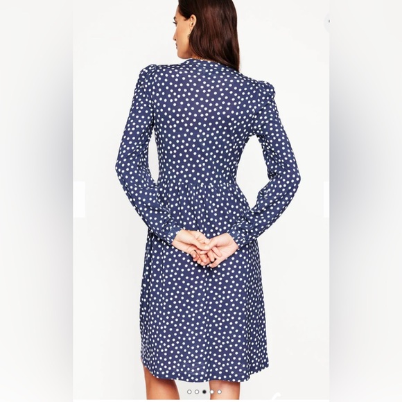 Boden Naomi Relaxed Jersey Dress 6R Navy Abstract Dot Preppy Feminine Polka dot - Picture 2 of 12